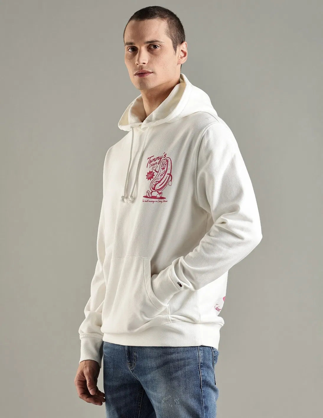 Tommy’s Diner Hoodie – White Graphic Sweatshirt