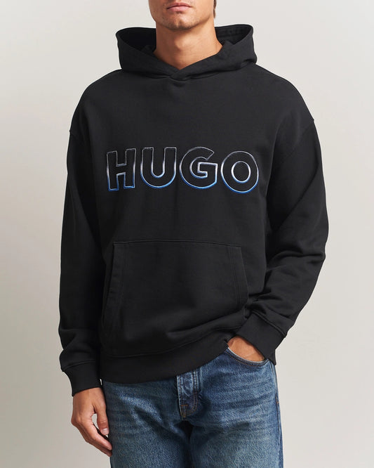 HUGO Men’s Black Hoodie with Front Logo - Hugo Blue