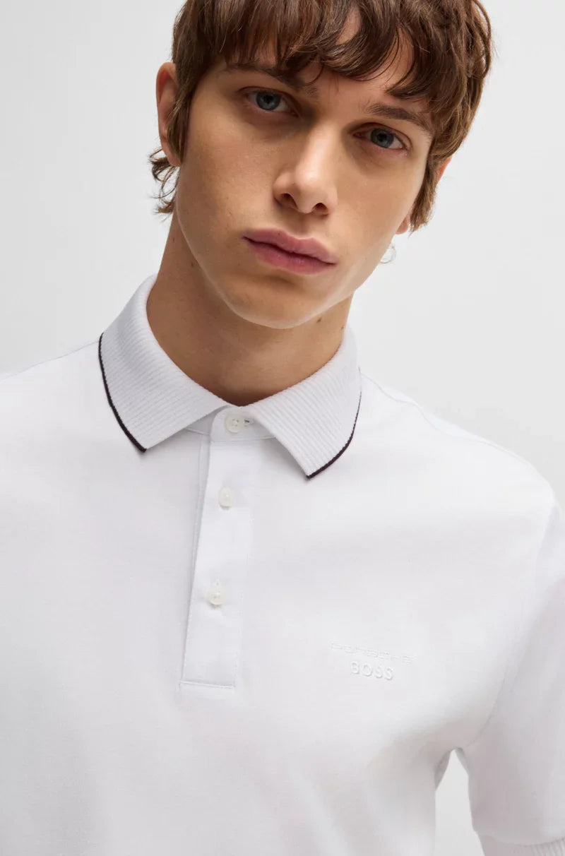 PORSCHE X BOSS MERCERIZED-COTTON POLO SHIRT WITH LOGO DETAIL - Slim Fit
