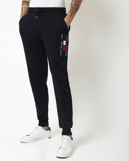 Tommy Jeans Navy Blue Cotton Sweatpants with Side Logo