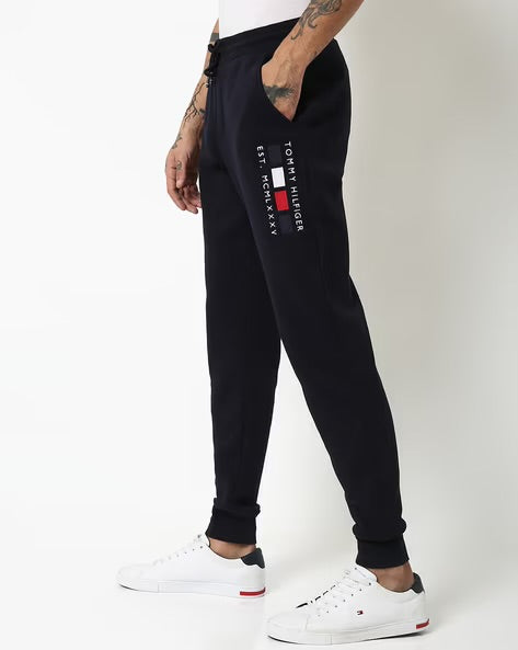 Tommy Jeans Navy Blue Cotton Sweatpants with Side Logo