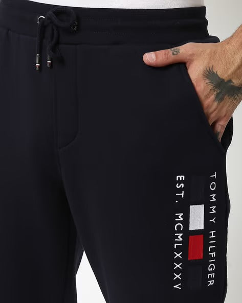 Tommy Jeans Navy Blue Cotton Sweatpants with Side Logo