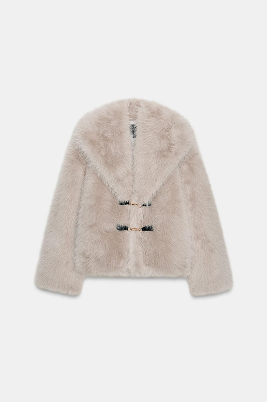 Zara SHORT FAUX FUR COAT WITH TOGGLES