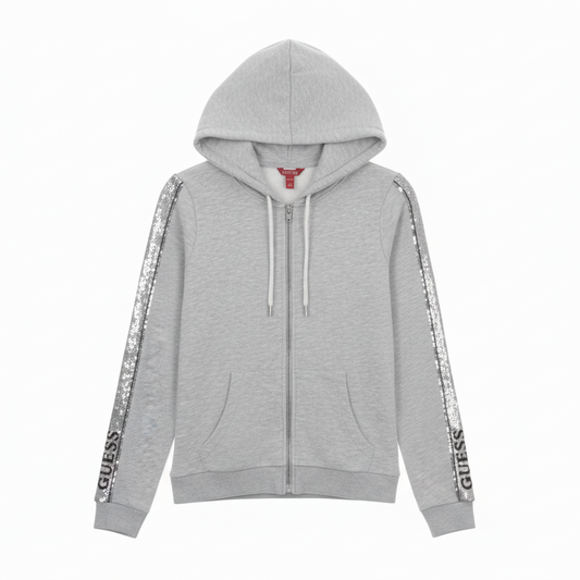 GUESS Women's Sequin Logo Zip-Up Hoodie